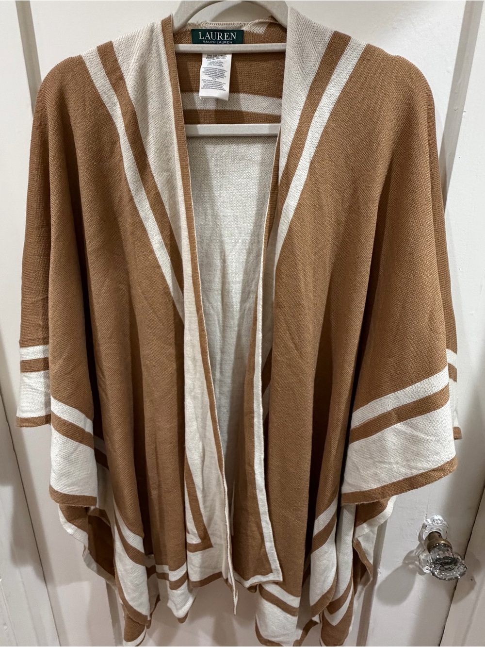 Ralph Lauren Camel and Cream Striped Knit Wrap/Poncho